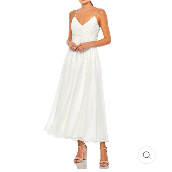 MAC DUGGAL Faux Wrap Sleeveless Flowy MIDI Dress White 70099 - Picture 2 of 10